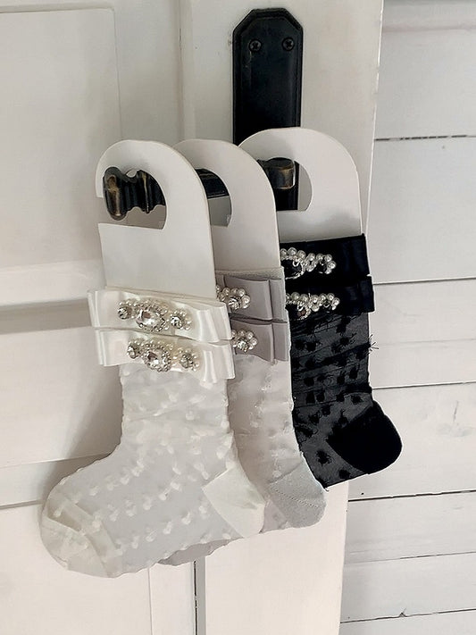 White/Grey/Black Rhinestone Bowknot Decorated Socks