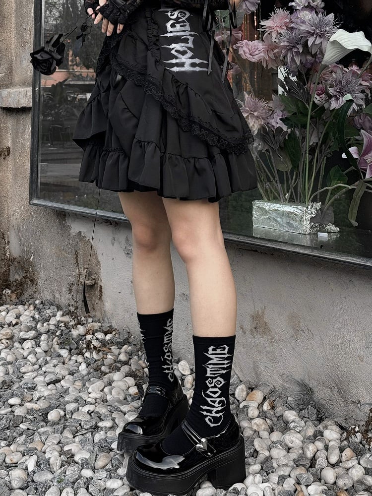 Lace-up Detail Gothic Black High Waist Skirt