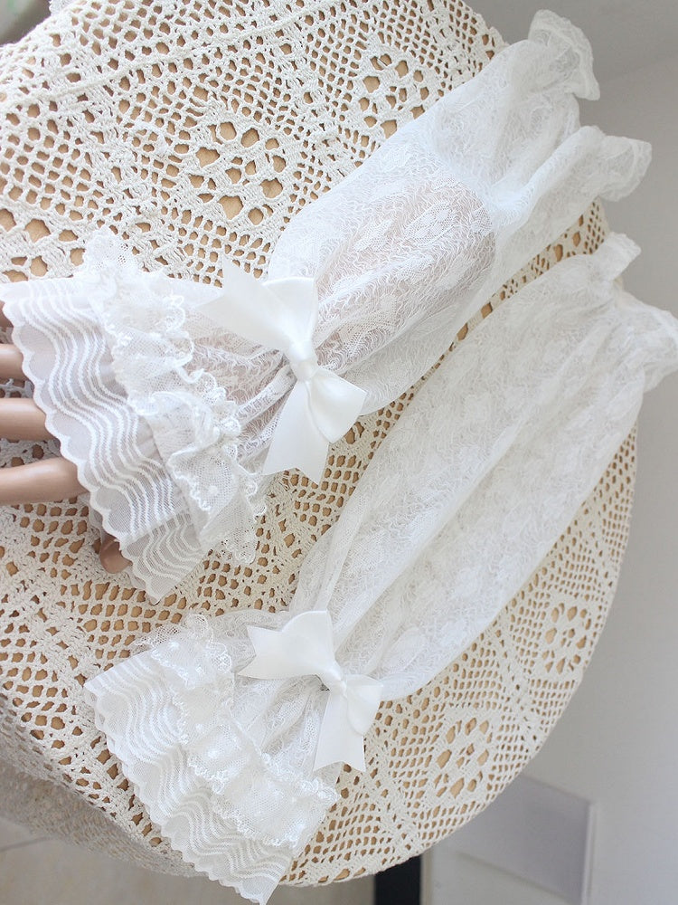 10 Color Options Detachable Bowknot Details Lace Trim Sleeves