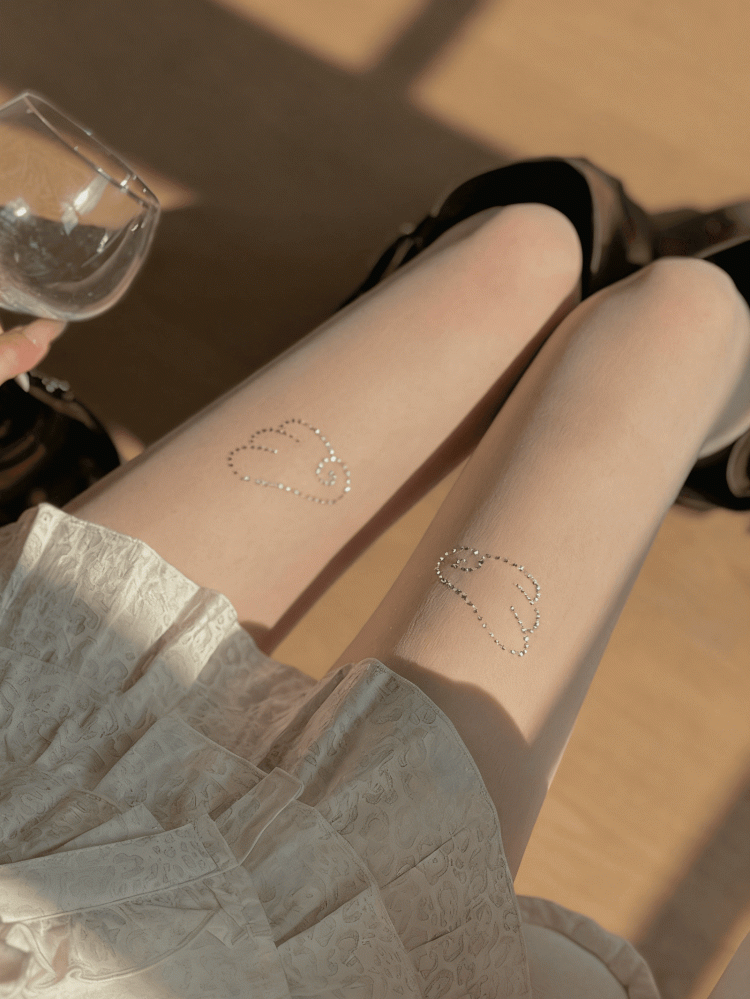 White/Black Shimmering Wings Pattern Semi-Sheer Tights