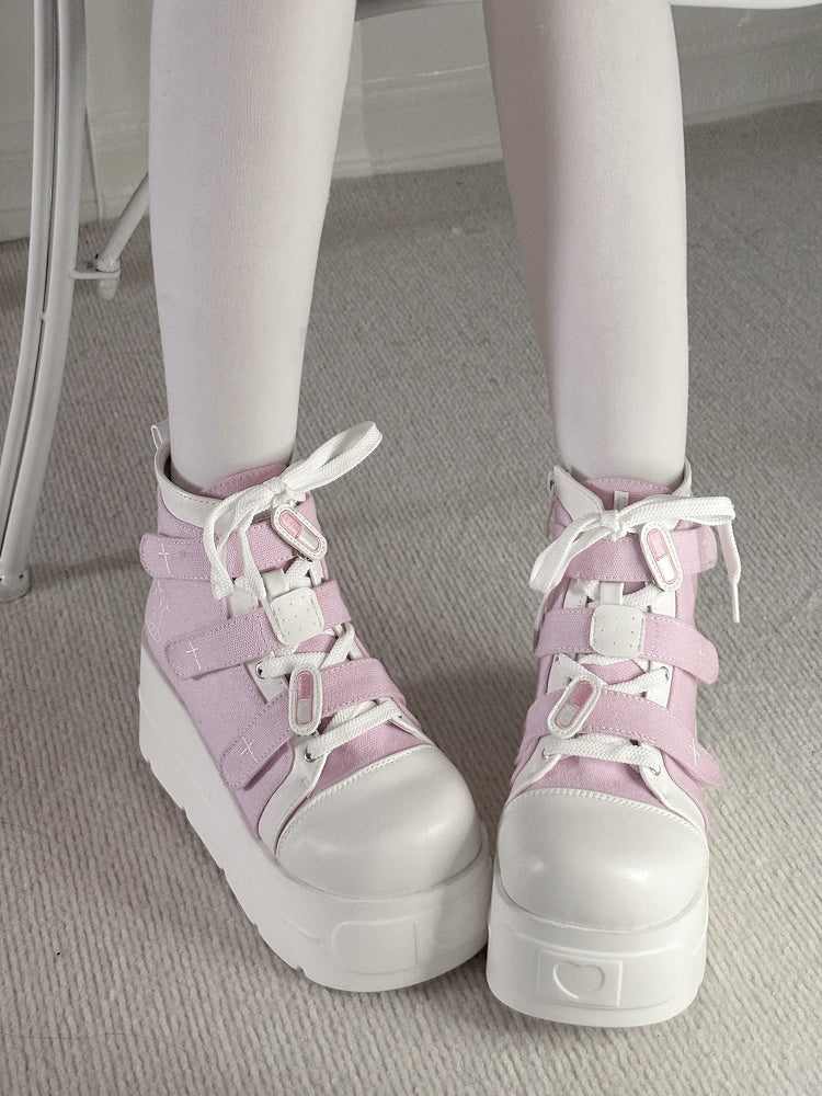 Yami Kawaii Pink Round Toe Platform Sneakers