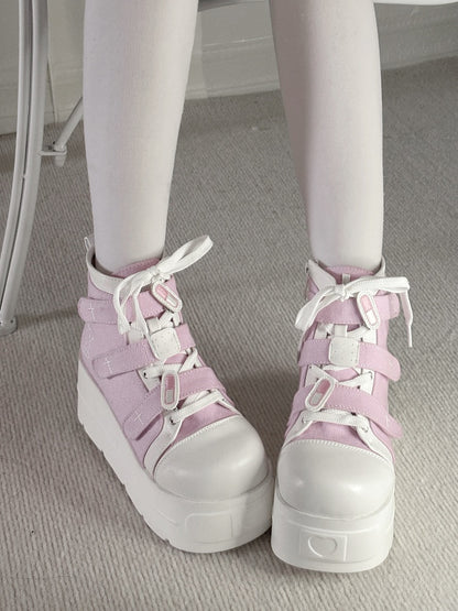 Yami Kawaii Pink Round Toe Platform Sneakers