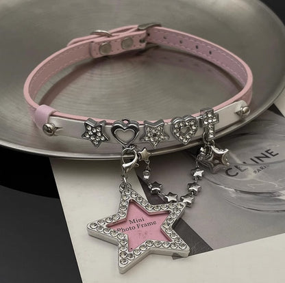 Pink Star Pendant PU Choker