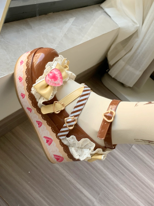 Chocolate Strawberry Cake Brown Sweet Lolita Platform Mary Jane Shoes