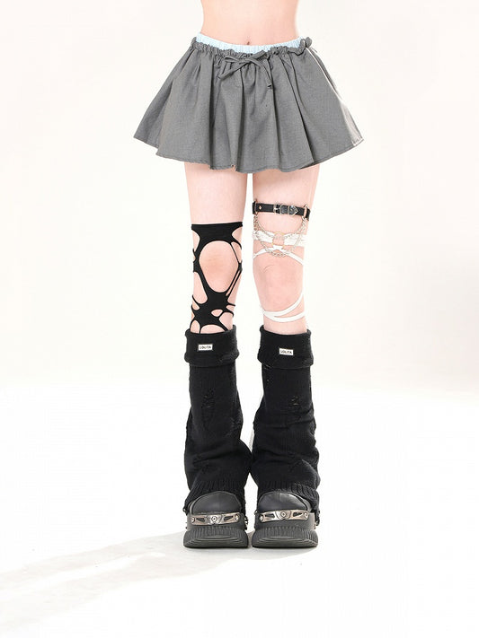 Gray and Blue Double Elastic Waistband Mini Skirt