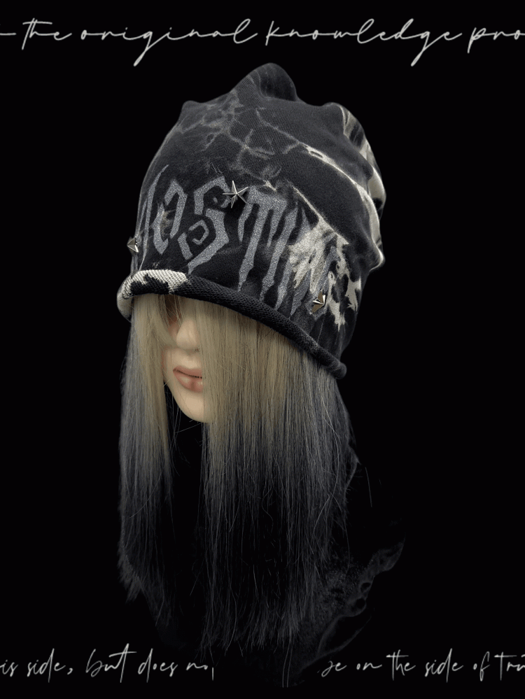 Y2K Black Rolled Hem Tie Dye Studded Glamorous Hat