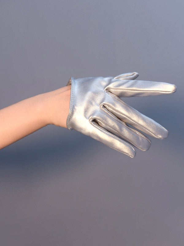 Silver Cyberpunk PU Gloves