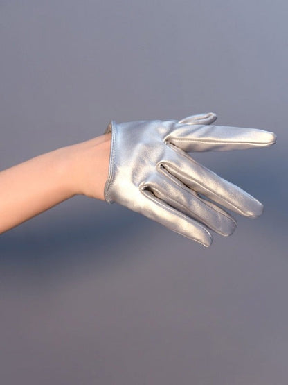 Silver Cyberpunk PU Gloves