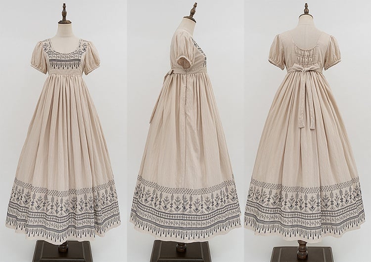 Blue Vintage Embroidery Empire Waist Elegant Lolita One Piece Long/Short Version