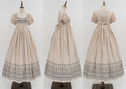 Blue Vintage Embroidery Empire Waist Elegant Lolita One Piece Long/Short Version