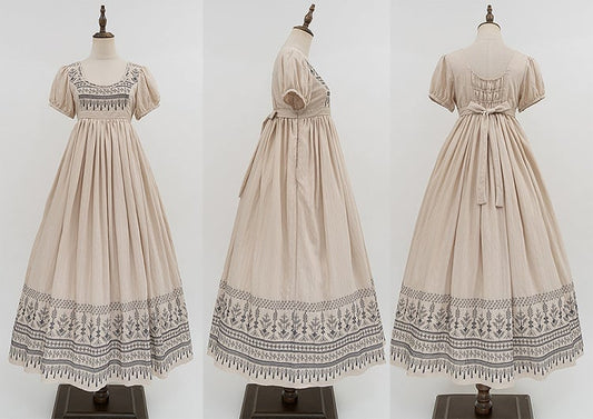 Blue Vintage Embroidery Empire Waist Elegant Lolita One Piece Long/Short Version