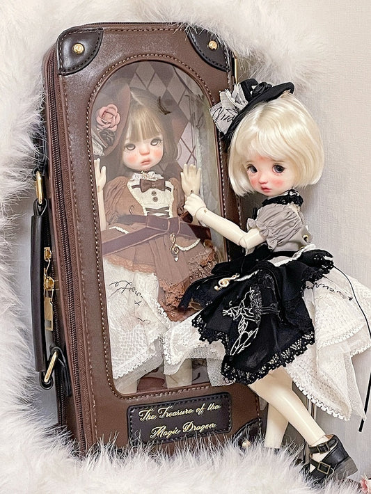 Brown Diamond Pattern 1/6 Scale BJD Doll Bag with Two Straps