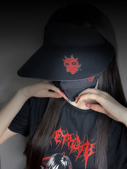 Black Gothic Sun Protection Mask With Red Devil Print