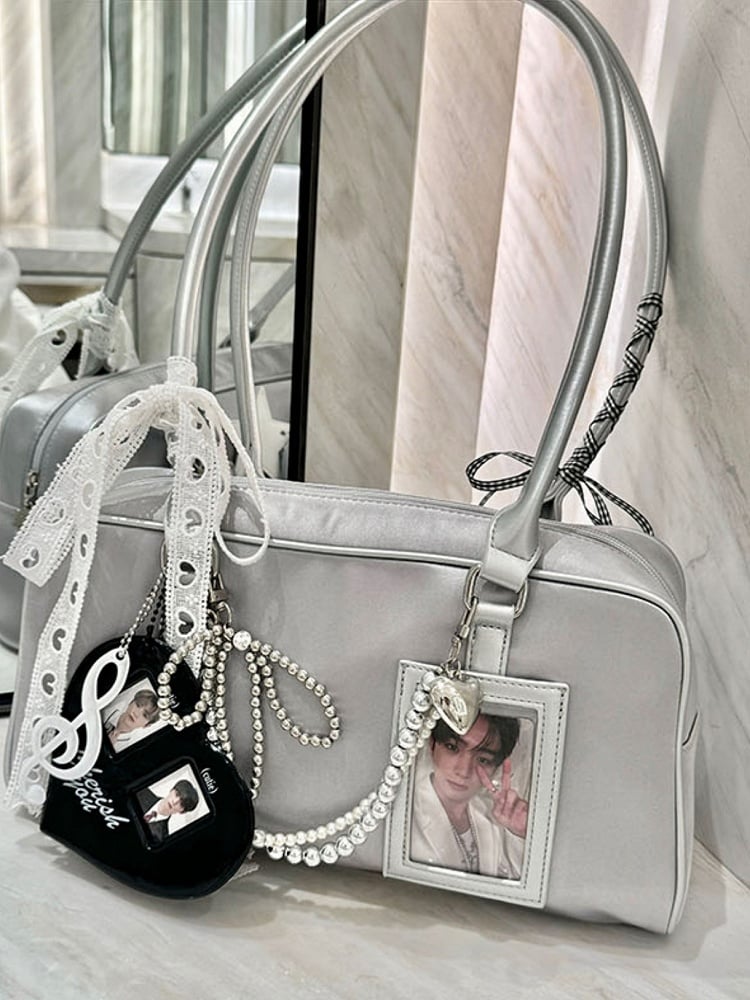 Silver Ita Hand Bag With Detachable Card Holder