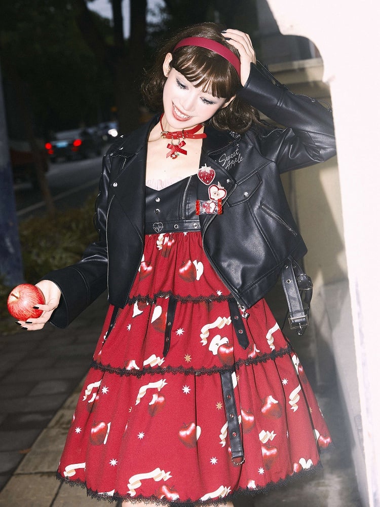 Black Letters Embroidery PU Jacket