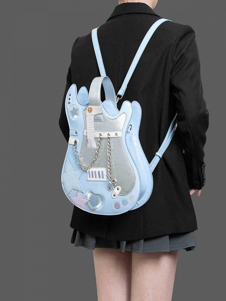 Blue & Silver Star Design Sweetheart Embroidered Guitar-shaped Bag