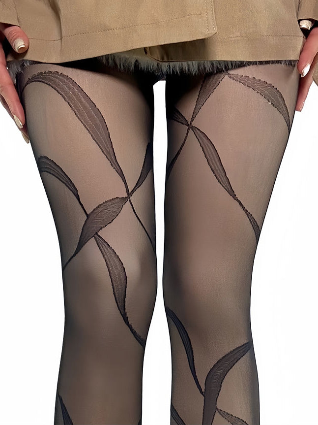 White/Brown/Black/Gray Y2K Ribbon Print Tights
