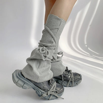 Self-tie Straps Gray/White Flared Leg Warmers