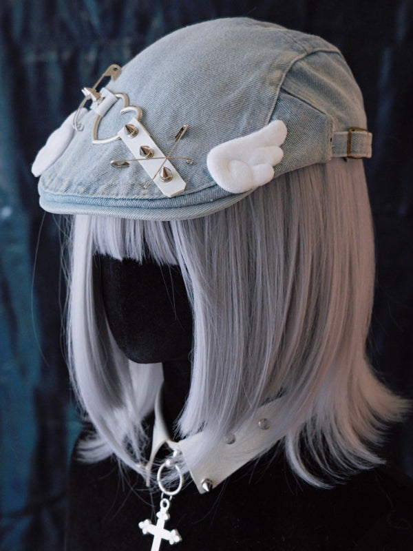 Studs and White Wings Light Blue Denim Hat