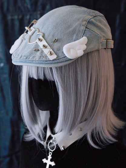 Studs and White Wings Light Blue Denim Hat