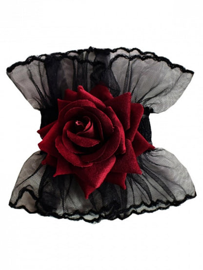 Black Gothic Rosette Lace Wrist Cuffs