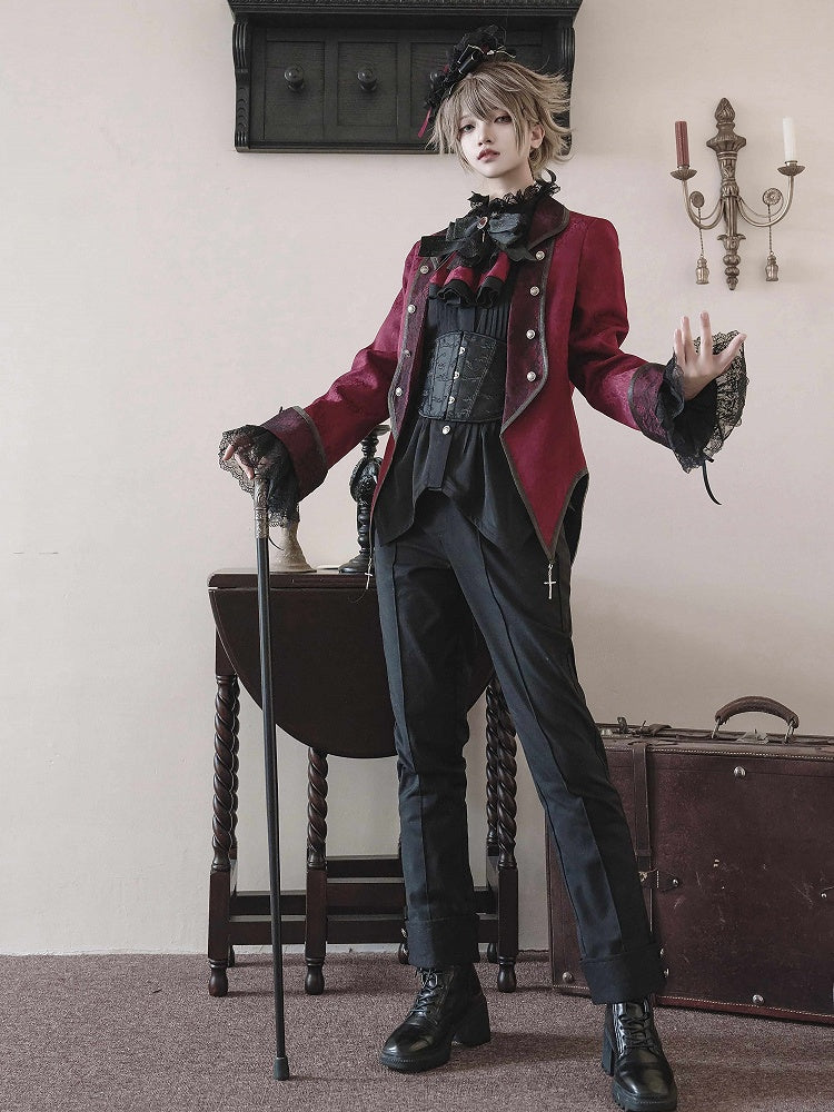 Black Ouji Lolita Ruffle Neckline Prince Style Long Sleeves Shirt