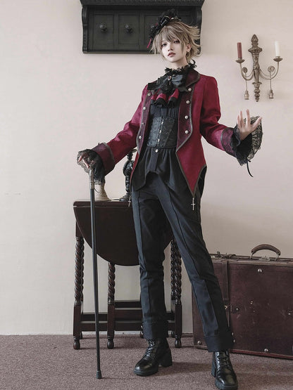 Black Ouji Lolita Ruffle Neckline Prince Style Long Sleeves Shirt