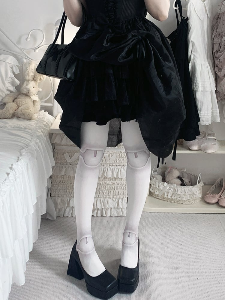 Pink/Black and Gray Knee and Ankle Joints Print Velvet Tights