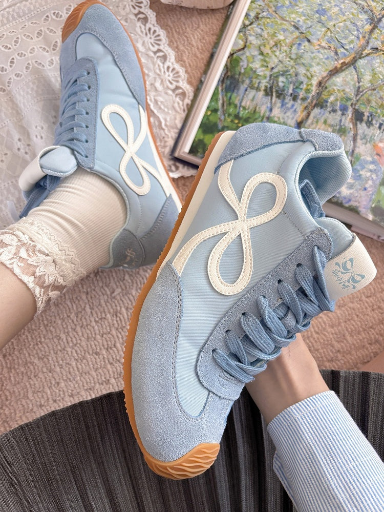 Blue Bowknot Design Front Lace-up Ties Sneakers