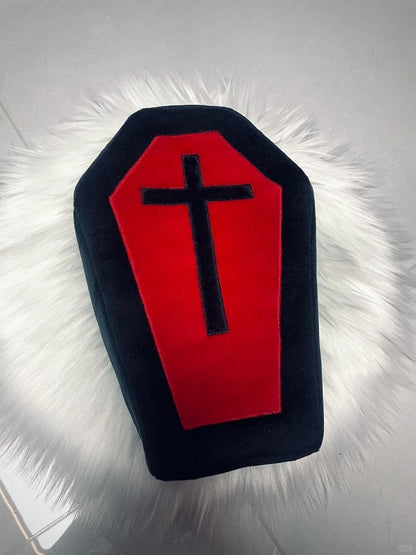 Black & Red Gothic Cross Coffin-Shaped Medium Bag with Skeleton