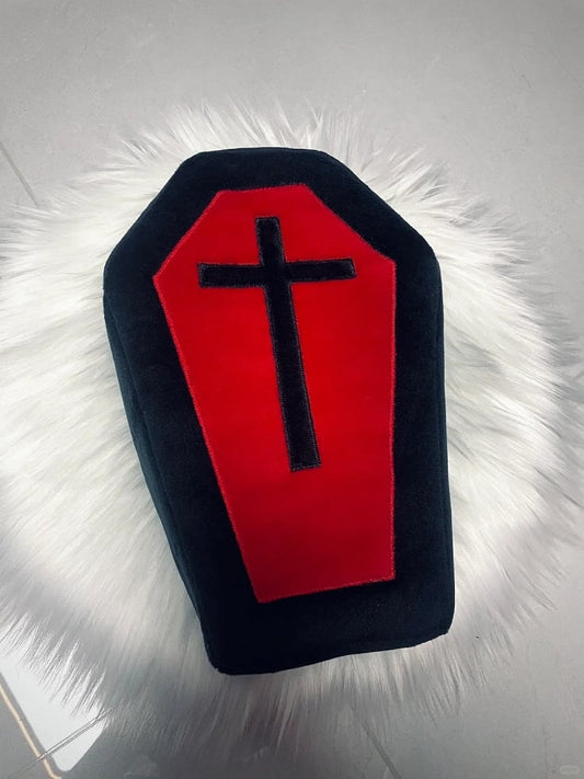 Black & Red Gothic Cross Coffin-Shaped Medium Bag with Skeleton