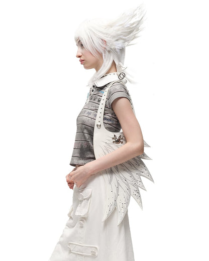 White Rhinestone and Stud Details Angel Wing PU Shoulder Bag