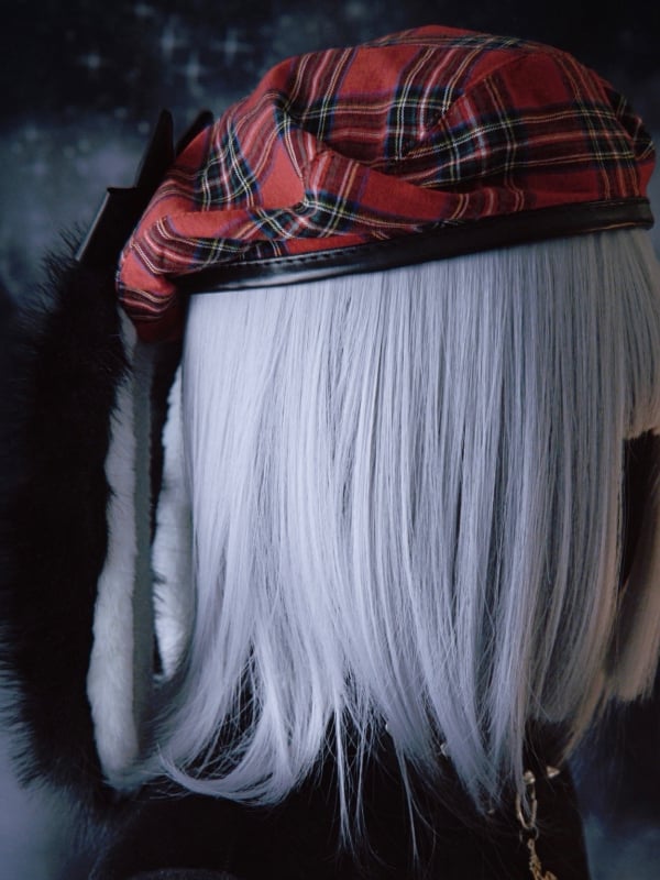 Red Plaid Pattern Rabbit Ears With Bowknots Beret