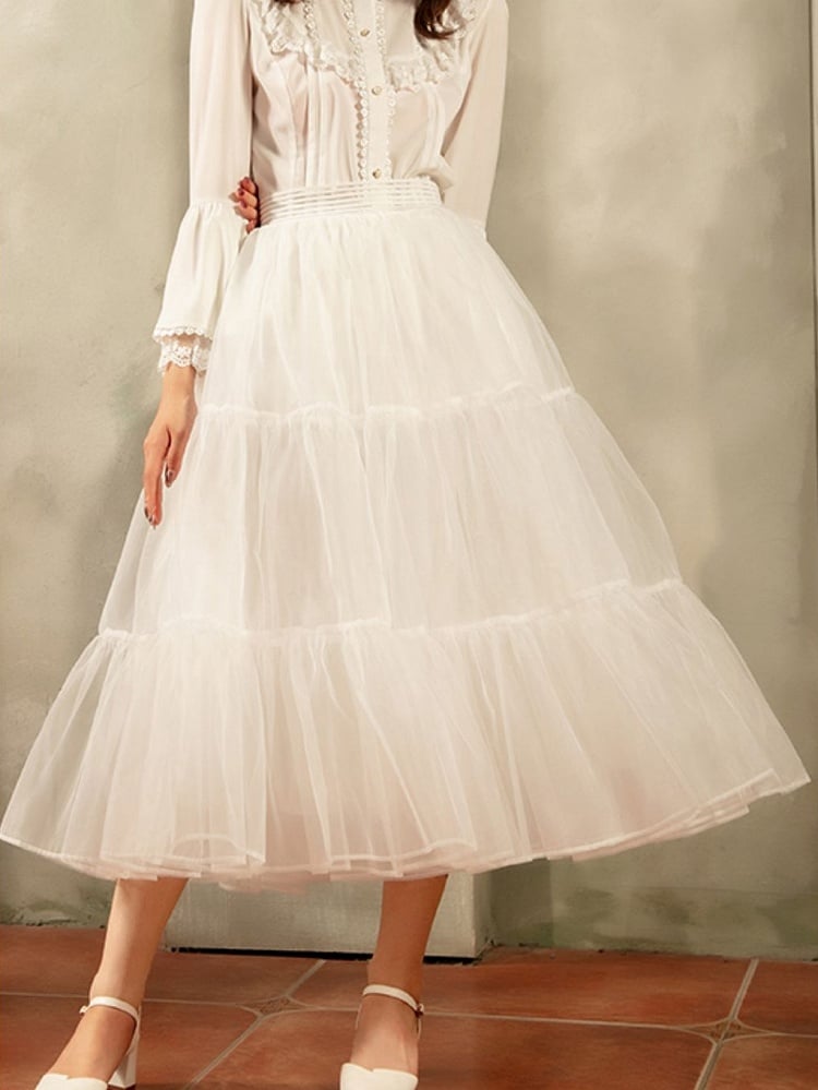 White 85cm Daily A-line Long Layered Petticoat
