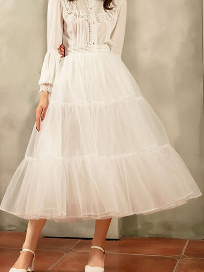 White 85cm Daily A-line Long Layered Petticoat