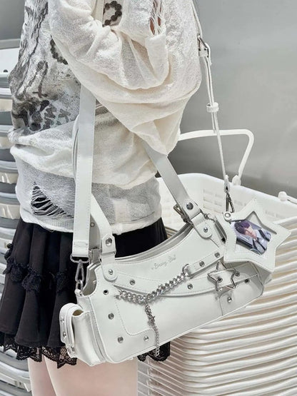 White PU Y2K Shoulder Ita Bag With Star Charm