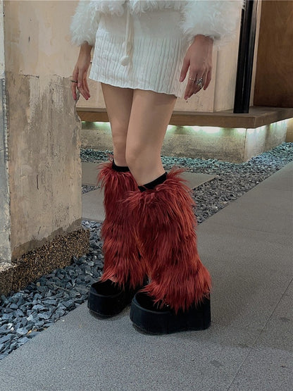 Wine Red Y2K 20CM/30CM/40CM Shaggy Leg Warmers