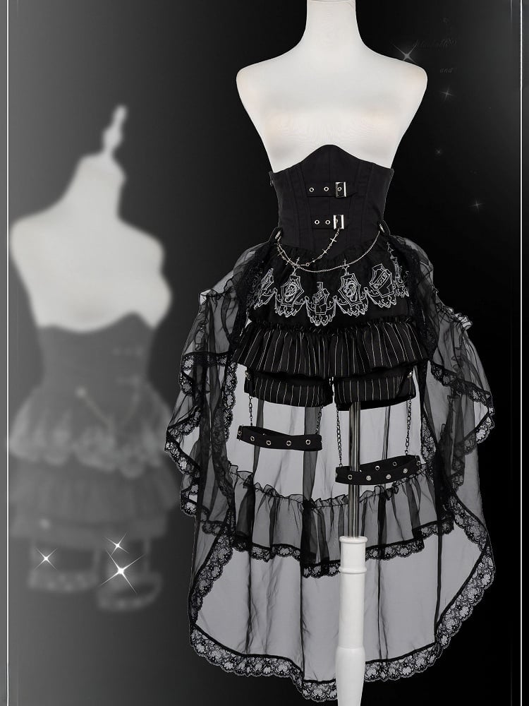 Black and White Prince Ouji Lolita Outfit - White Sleeveless Shirt + Black Cropped Top + Hiigh Waist Blommer Shorts Full Set