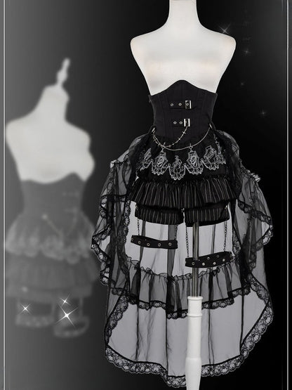 Black and White Prince Ouji Lolita Outfit - White Sleeveless Shirt + Black Cropped Top + Hiigh Waist Blommer Shorts Full Set