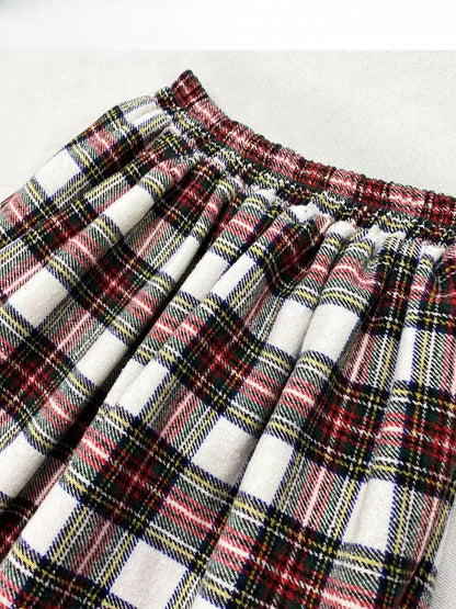 Red Christmas Plaid Pattern Tiered Ruffles Skirt