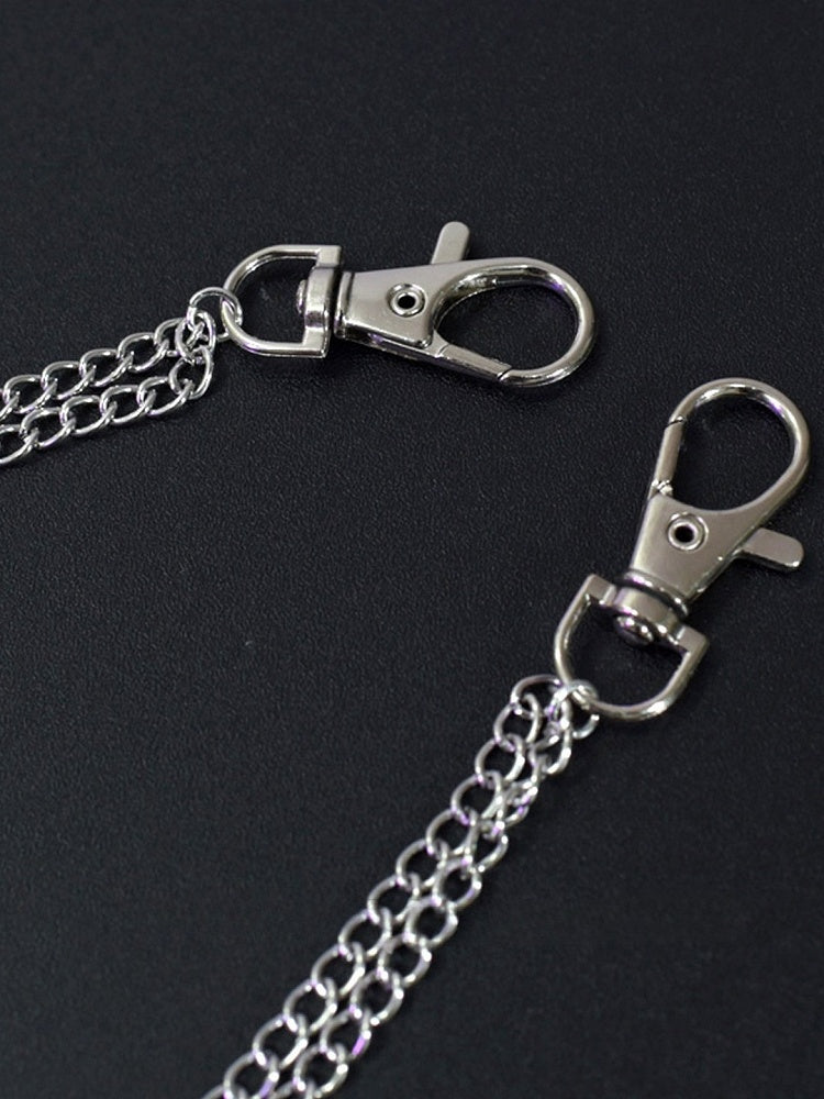 Silver Cross And Skeleton Charm Waist Chain + Black Star Details Waist Belt