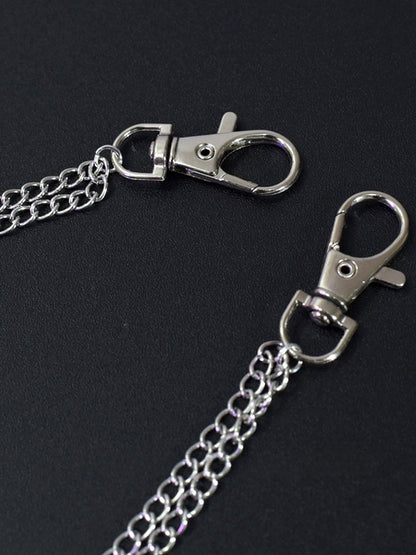 Silver Cross And Skeleton Charm Waist Chain + Black Star Details Waist Belt