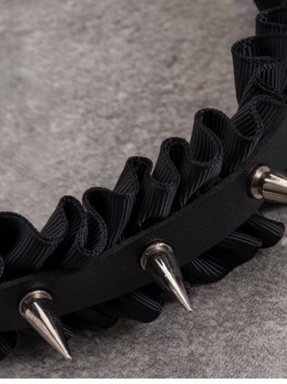 Black Gothic Ruffle Trim With Studs Design KC