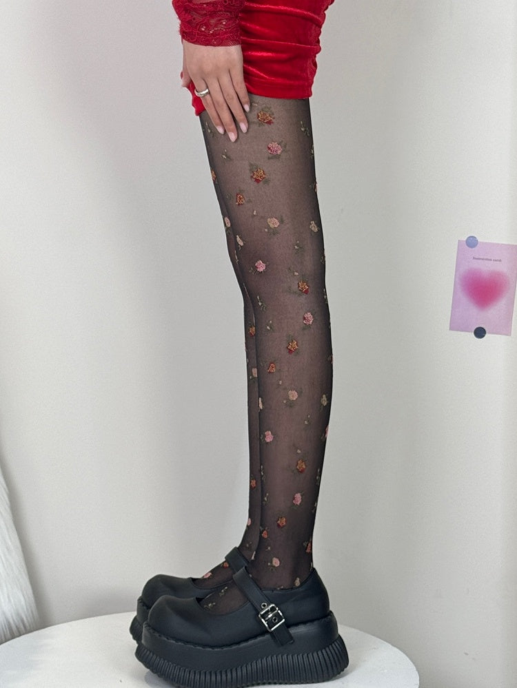 Black/White Floral Pattern Tights