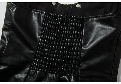 Black PU Bustier Top with Heart-Shaped Buckle Design