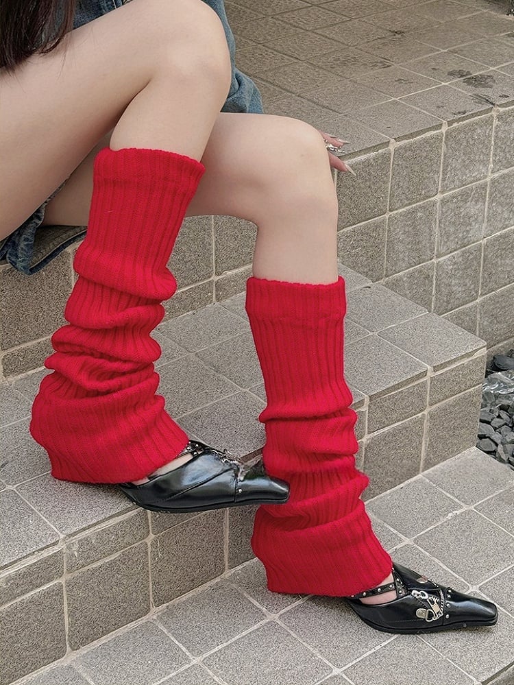 Red/Wine Red/White Y2K 70CM Knitted Leg Warmers