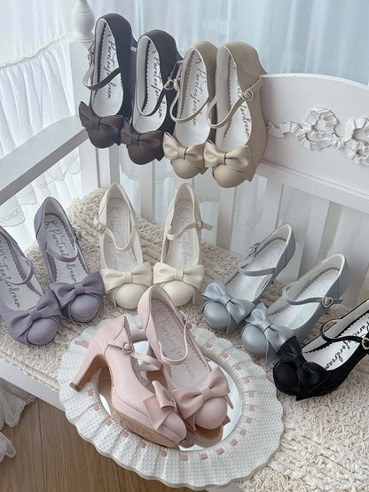 High-heel Sakura Pink PU Leather Shoes - Rhinestone Heart Closure & Delicate Bow Design