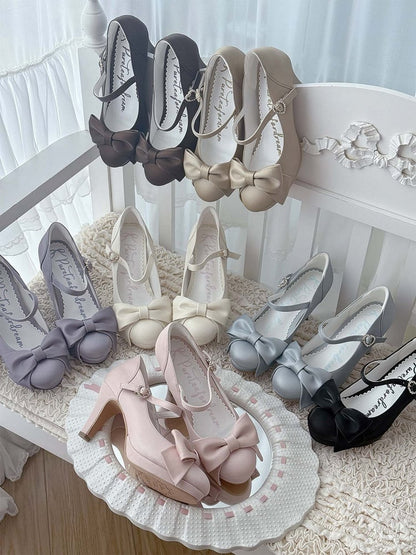 Sophisticated Lolita Purple High Heels - Sparkling Heart Clasp with Ornate Bow Details