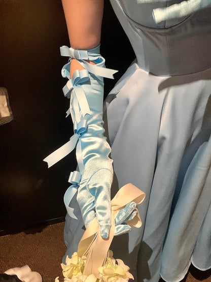 Blue Bowknot Vintage Gloves
