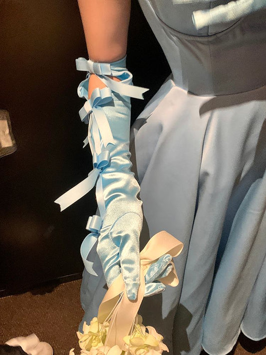 Blue Bowknot Vintage Gloves